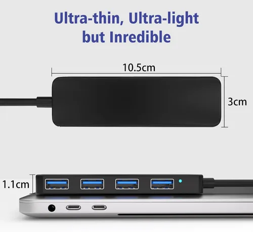 Vista 7 de Concentrador USB 3.0, divisor de concentrador USB de 4 puertos, expansor USB ultrafino, concentrador USB portátil para laptop, Xbox, unidad flash