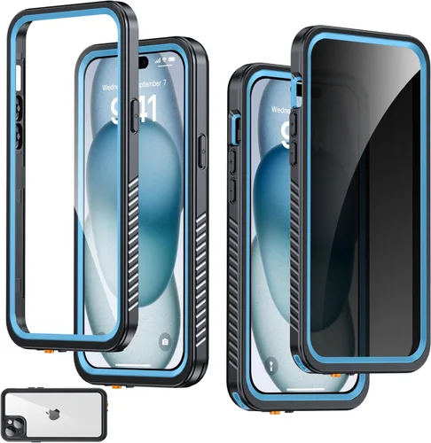 Vista 11 de Funda impermeable para iPhone 15, protector de pantalla de privacidad integrado y protector de pantalla HD [IP68 bajo el agua] a prueba de golpes a
