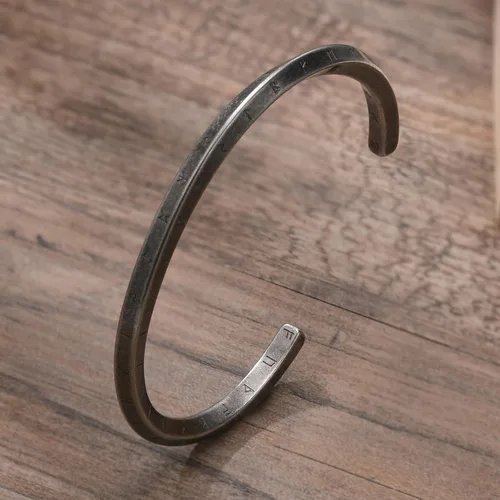 Vista 5 de VNOX Regalos de joyería vikinga nórdico para hombre y mujer, brazalete nórdico vikingo nórdico 24 runas del alfabeto, pulsera de mobius torcido