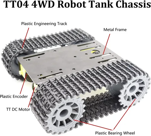 Vista 3 de SmaringWing Kit de chasis de tanque robótico inteligente de metal a control remoto con 4 motores DC TT para Arduino UNO R3/Raspberry Pie/STEAM