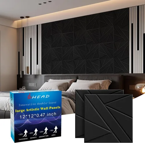 Vista 23 de Paneles Acústicos de Pared Grandes 47.2"x23.6"x1.57" Paquete de 4, Paneles de Prueba de Sonido DIY 3D con Ondas para Paredes, Paneles de Pared