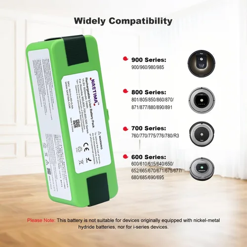 Vista 2 de NASTIMA Batería de repuesto de 14.8V 5000mAh compatible con iRobot 960 980 981 970 965 801 805 850 860 877 890 891 895 695 694 690 685 680 677 675