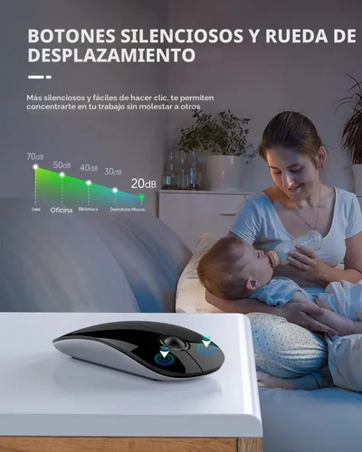 Vista 3 de RAPIQUE Ratón Inalámbrico Bluetooth - (BT5.1+USB) Ratón de Computadora de Modo Dual Delgado con Clic Silencioso, Baja Potencia y 1600 DPI, Ratón