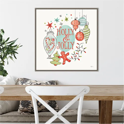 Vista 10 de Amanti Art Lienzo enmarcado para pared, diseño retro de Navidad IV de Janelle Penner (22 pulgadas de ancho x 22 pulgadas de alto), marco gris lavado