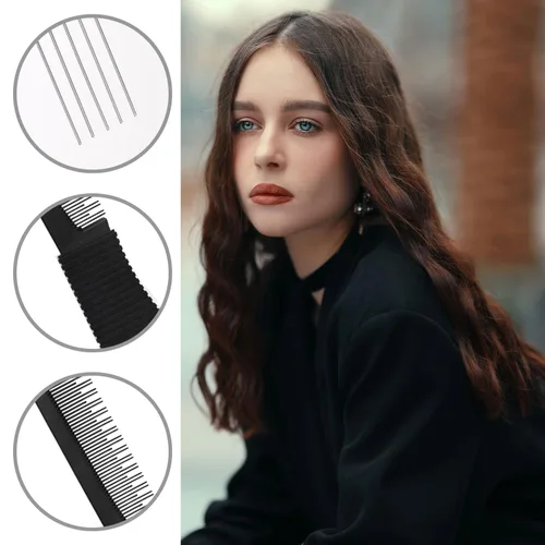 Vista 4 de 2 peines de carbono negro para levantar el pelo, de doble cabeza, herramienta de peine de cola de rata para cabello grueso, fino y fino, esponjoso