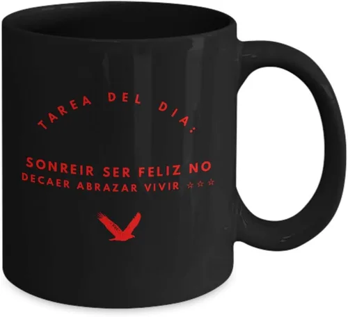 Vista 2 de Taza Cafe Sonreir Vaso, taza de café divertidas, tazas personalizadas, taza de café inspiradoras, taza con mensajes positivos., 11onza, Negro