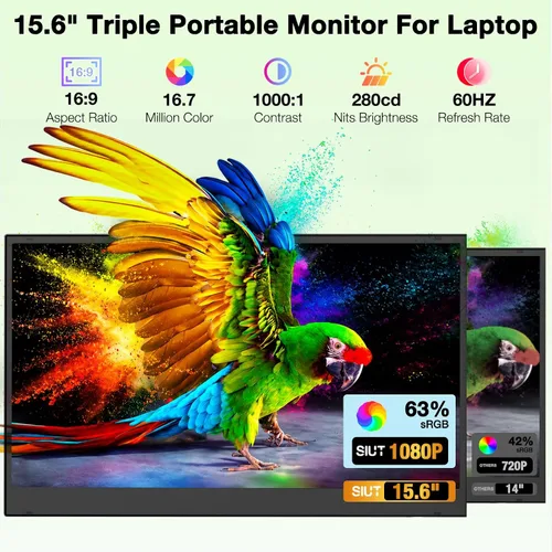 Vista 6 de Extensor de pantalla para portátil 15.6" Extensor de monitor triple Triple-plata
