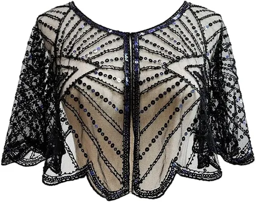 Vista 7 de Specell 1920s Shawl Bridal Shawls Sequin Beaded Shawl And Wraps Bolero Flapper Cover Up For Evening Dresses Wedding Party Etc