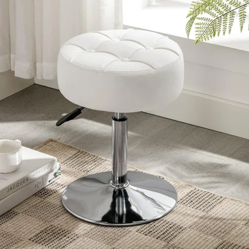 Vista 11 de LUE BONA Taburete de tocador ajustable, silla giratoria de 360° para sala de maquillaje, taburete negro para tocador, pequeños taburetes de tocador
