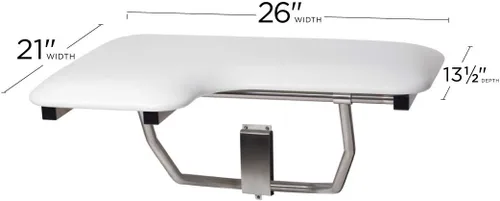 Vista 5 de Seachrome Asiento de ducha Lift-Assist, en forma de L, mano derecha, ADA, montaje en pared, acolchado blanco naugahído