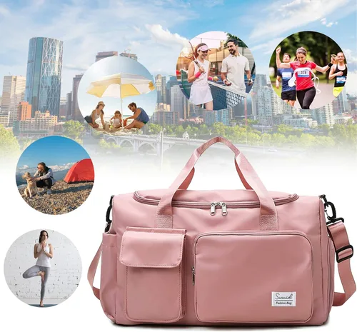 Vista 8 de Bolsa deportiva de gimnasio con compartimento para zapatos, bolsa de viaje con bolsillo separado seco húmedo para hombres y mujeres, bolsa de noche
