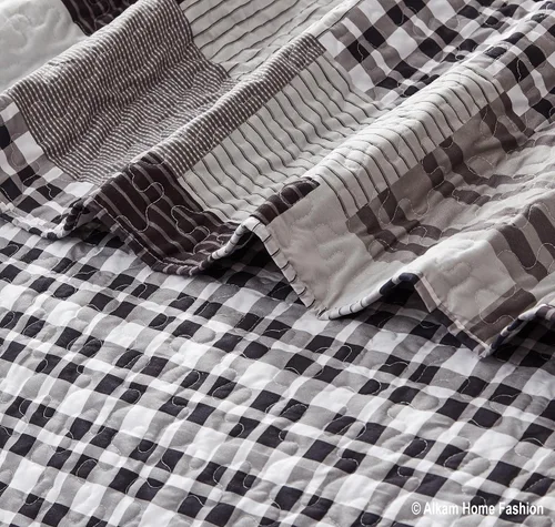 Vista 3 de All American Collection - Juego de colcha reversible de 3 piezas, diseño de cuadros