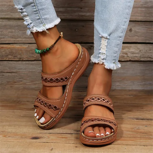 Vista 21 de Ladmiple Sandalias ortopédicas florales de moda 2023 con soporte de arco, zapatillas romanas casuales con puntera abierta
