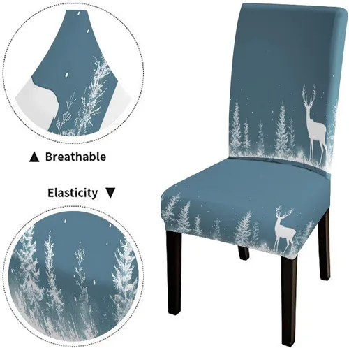 Vista 133 de CAPSCEOLL Christmas Dining Chair Covers,Snowflakes Festive Winter Pattern Stretch Chair Covers for Dining Room Set of 2 Washable Spandex Parson