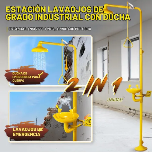 Vista 2 de CGOLDENWALL Estación de lavado de ojos de ducha de emergencia Safty Shower Combinación Estación de lavado de ojos con ducha, hilo NPT, con señal