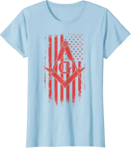 Vista 18 de Cuadrado y brújula Masónica de la bandera americana, masón, camiseta roja, Negro, S