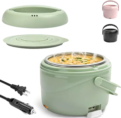 Vista 8 de Aotto Caja de almuerzo eléctrica, calentador de alimentos portátil de 40 oz, calentador de almuerzo portátil para trabajo/oficina/coche/viaje