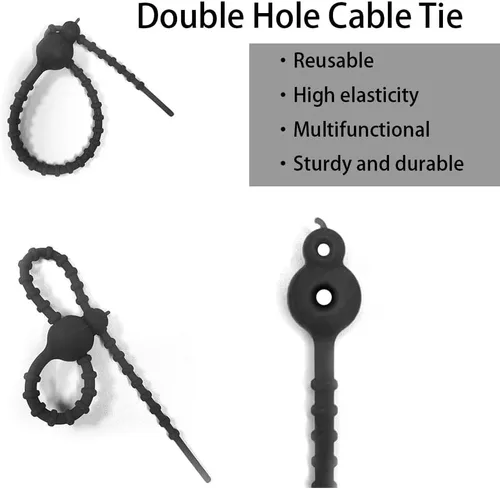 Vista 4 de 16 bridas de silicona reutilizables, multiusos, correas de cable de doble bloqueo, organizador de cables, para el hogar, oficina, cocina, escuela