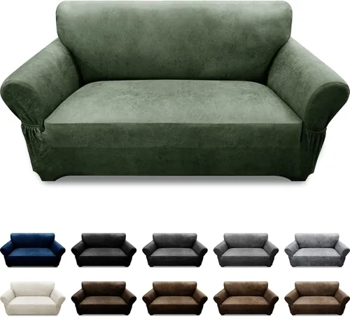 Vista 90 de Fundas para Sillón de 2 Piezas con Cojín en T, Fundas de Aspecto de Cuero para Sofá, Fundas para Sillas, Protector de Muebles Elástico, Funda