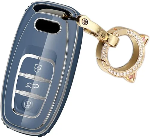 Vista 12 de ontto Funda para llavero compatible con Audi Q5 SQ5 Q3 Q7 Q8 A3 A4 A5 A6 A7 llavero remoto sin llave, carcasa brillante con borde plateado negro