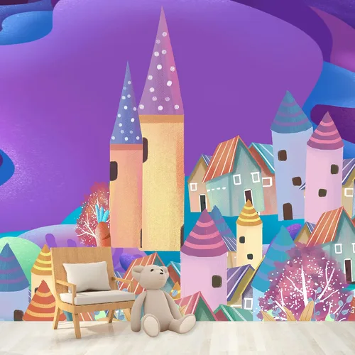 Vista 40 de IDEA4WALL Adhesivo mural removible para pared, diseño de castillo mágico de nieve y ciencia ficción, arte moderno, paisaje decorativo para sala