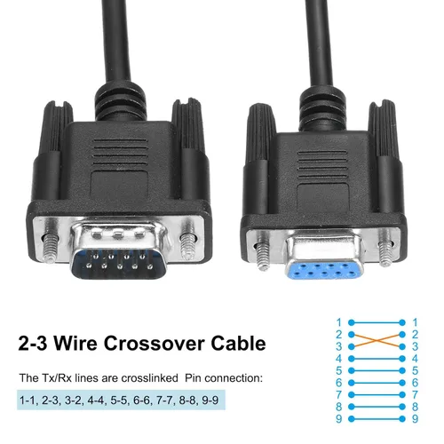 Vista 4 de MECCANIXITY Cable serie DB9 RS232 de 6.6 pies macho a hembra, cable de extensión cruzado 2-3 para comunicación de datos, color negro