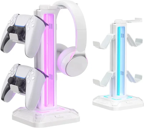 Vista 8 de KDD RGB Headset Stand with 9 Light Modes - Controller Holder for Desk - Rotatable Headphone Stand & Detachable Controller Hook for PC Earphone