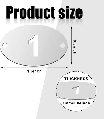 Vista 2 de Hicarer 1-100 Etiquetas Numeradas 100 Piezas Etiquetas Ovaladas de Metal de Acero Inoxidable Etiqueta Número ID Llave con Agujeros para Casilleros