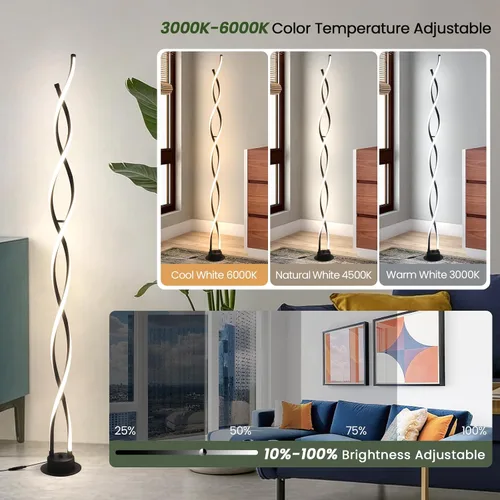 Vista 2 de ADISUN Lámpara de pie moderna de 31 W, lámpara de pie LED en espiral para sala de estar, lámpara de pie regulable de 3 colores con control remoto