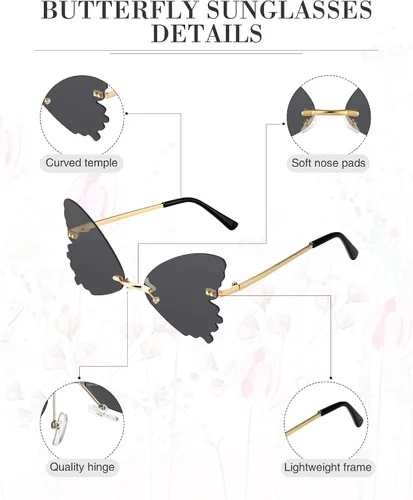 Vista 3 de 20 pares de lentes de sol de mariposa sin montura de mariposa, gafas de sol vintage con marco de metal, gafas de sol divertidas para adultos