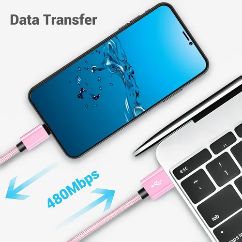 Vista 3 de Cable micro USB corto de 8 pulgadas, USB 2.0 A-macho a Micro B, cable de carga trenzado de nailon de alta velocidad, compatible con teléfonos