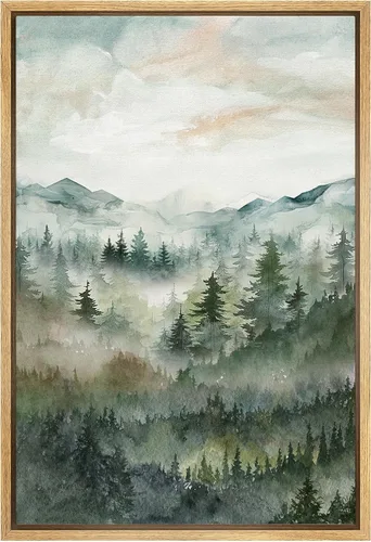 Vista 14 de SIGNWIN Lienzo Enmarcado Impresión de Arte de Pared Collage de Hojas de Bosque Verde Pastel Naturaleza Vida Silvestre Ilustraciones Arte Moderno