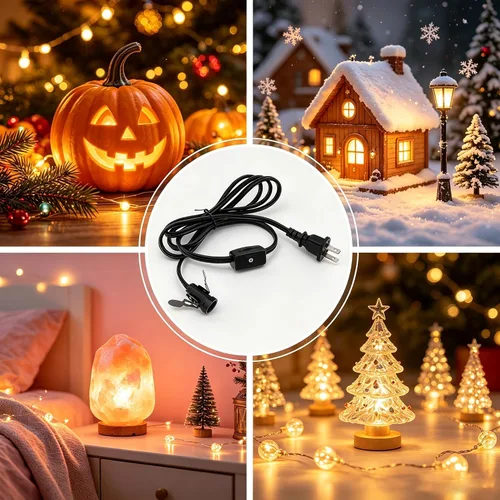 Vista 2 de RTNLIT - Cable de repuesto para lámpara con interruptor, cable de luz nocturna con clip, 5 pies for Christmas Village House, Blow Mold, Halloween