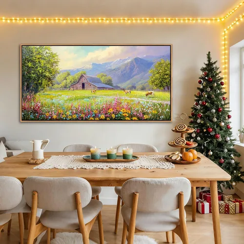 Vista 16 de AJAZIKO Arte de Pared de Vaca de las Tierras Altas - Decoración de Pared de Granja y Campo Rústico, Cuadros Grandes en Lienzo para Sala de Estar