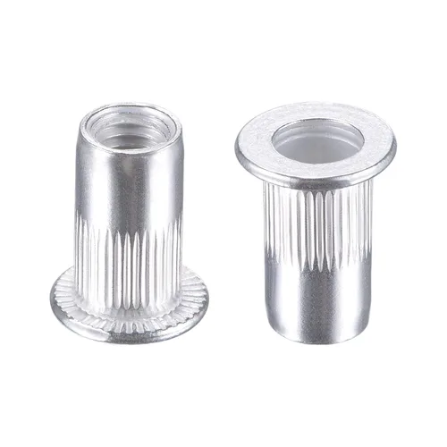 Vista 7 de uxcell Tuercas de remache M3 aleación de aluminio moleteado cabeza plana roscada tuerca de inserción plateada 50pcs