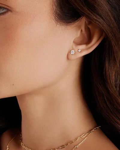 Vista 5 de PAVOI Waterproof CZ Stud Earrings for Women, 14K Gold Plated Set of 5 Studs Oro rosa