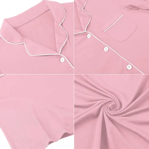 Vista 64 de Samring Camisón de pijama para mujer, manga corta/larga, con botones, camisón para dormir, camisón para novio, talla XXL