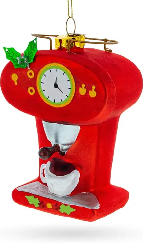 Vista 6 de Ornamento navideño de vidrio soplado para máquina de café expreso rojo vintage