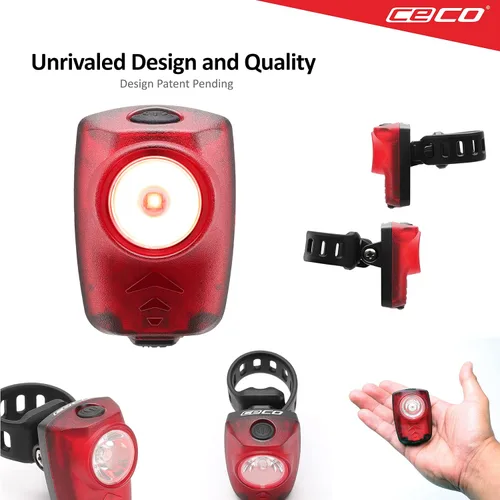 Vista 3 de CECO Luz trasera de bicicleta recargable USB súper brillante de 100 lúmenes, IP67 impermeable, FL-1 resistente a los impactos, calidad de grado