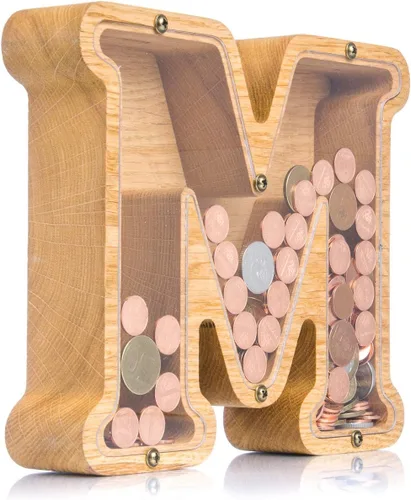 Vista 19 de Alcancía de madera personalizada con letra para niños, niñas y adultos, bancos de monedas de madera de roble duradero, 3 tamaños para elegir