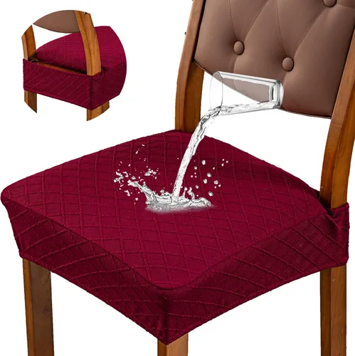 Vista 26 de Fundas de asiento impermeables para sillas de comedor, fundas para sillas de comedor y cocina (beige, 2 piezas) Jacquard Removable Machine