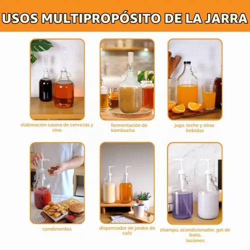 Vista 8 de Paquete de 4 jarras de vidrio de 1 galón con esclusas de aire, tapones y tapas de plástico Homebrew