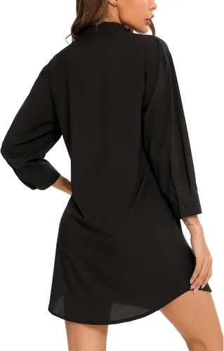 Vista 4 de URRU Camisa de dormir a rayas con botones y manga 34 para mujer talla XXL