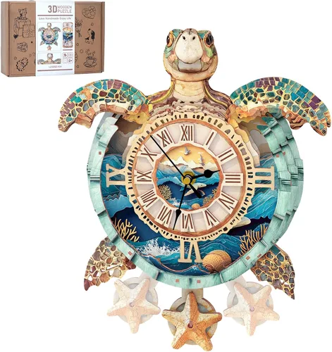 Vista 10 de Rompecabezas de madera 3D para adultos, rompecabezas 3D reloj bulldog (con péndulo) 32 piezas, rompecabezas de madera para principiantes