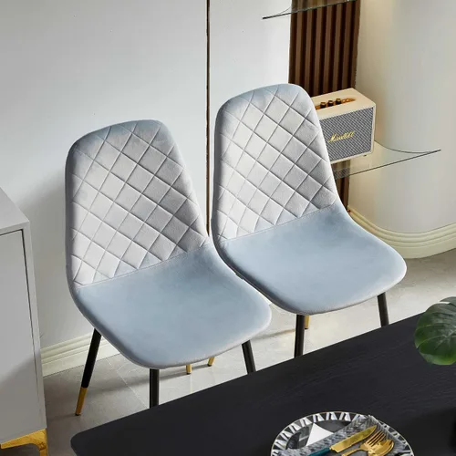 Vista 7 de NORDICANA Sillas de comedor de terciopelo, sillas laterales tapizadas de color sólido para la cocina, juego de 2 con patas de metal, gris
