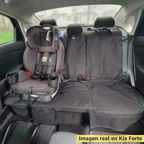 Vista 6 de Protector de Asiento para Auto, Funda para Asientos de Niños en Coches Impermeable, 3 Cinturones Traseros Funcionales, Cojín para Asiento de Bebé