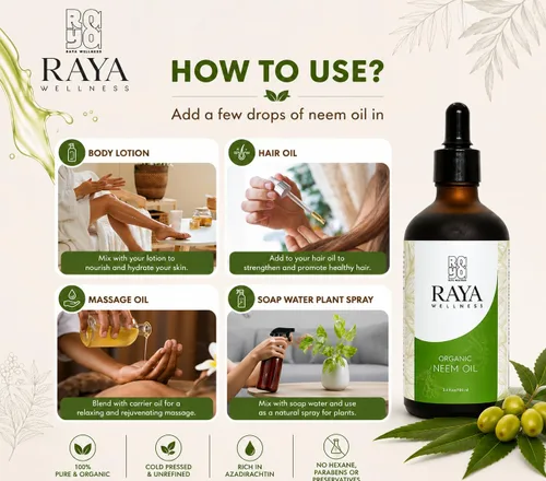 Vista 5 de Aceite de neem orgánico USDA - Prensado en frío, sin refinar - Botella de vidrio - 3.4 fl oz (3.4 fl oz)