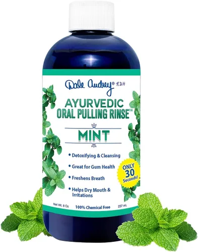 Vista 2 de Dale Audrey Aceite de sésamo orgánico ayurvédico para dientes y encías con sabor a menta, enjuague bucal orgánico y polvo remineralizante