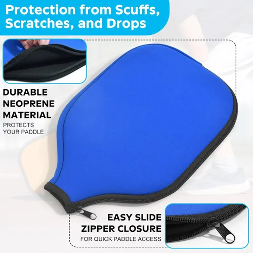 Vista 3 de 2 Pcs Pickleball Paddle Covers, Universal Case Size - 8.6 x 12.2 inches Zippered Racket Sleeve, Durable Neoprene Paddle Cover, Paddle Storage Bag