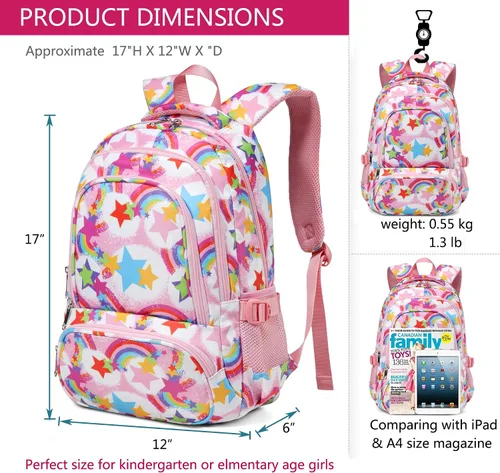 Vista 3 de Mochila infantil para niñas y niños, bolsas de escuela primaria para jardín de infantes, mochilas impermeables para viajes de regreso a clases